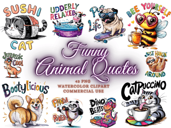 43 Funny Animal Quotes Sublimation Clipart for Playful Designs