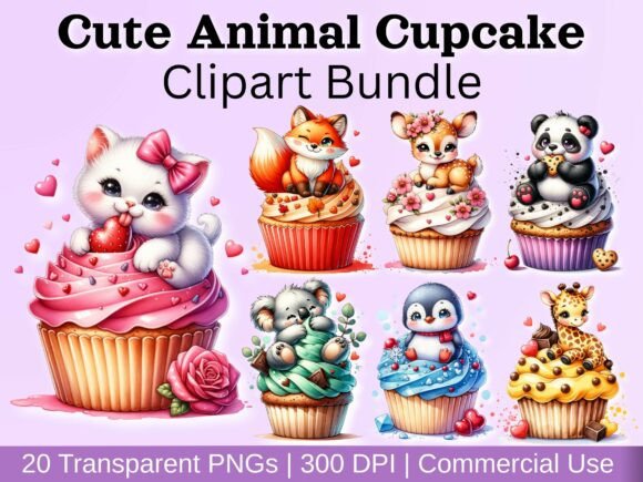 Adorable Animals on Cupcakes: A Sweet Clipart Bundle for Designers