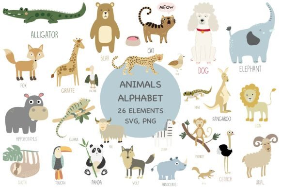 Animal Alphabet Clipart a-Z SVG PNG Set: Creative Learning Assets