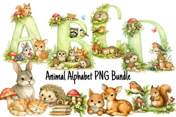 Animal Alphabet PNG Bundle: Woodland Nursery ABC Letters