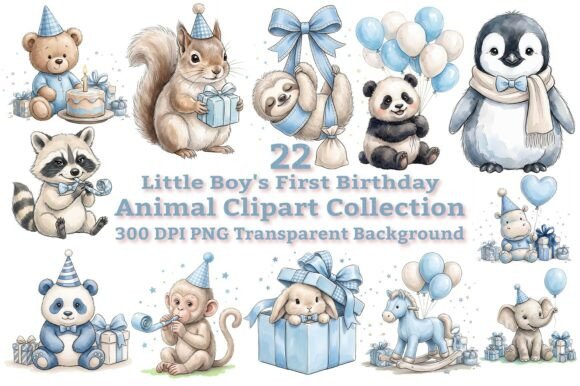 Celebrate His First Year: Little Boy First Birthday Animal Clipart