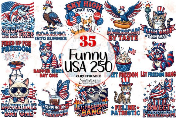 Celebrate the 250th with Funny USA Patriotic Animal Clipart