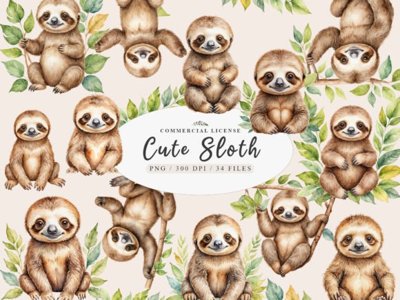 Charming Baby Animal Sloth Clipart for Creative Projects