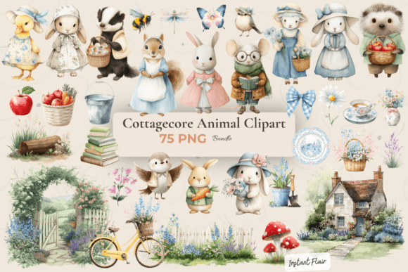 Cottagecore Animal Clipart Bundle: Woodland Charm