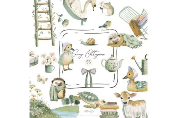Cottagecore Animal Clipart PNG Bundle: Soft Storybook Charm for Your Projects