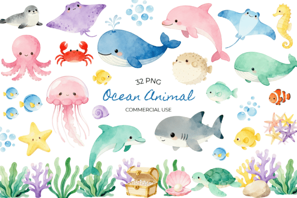 Cute Ocean Animal Clipart: Create Magical Underwater Worlds