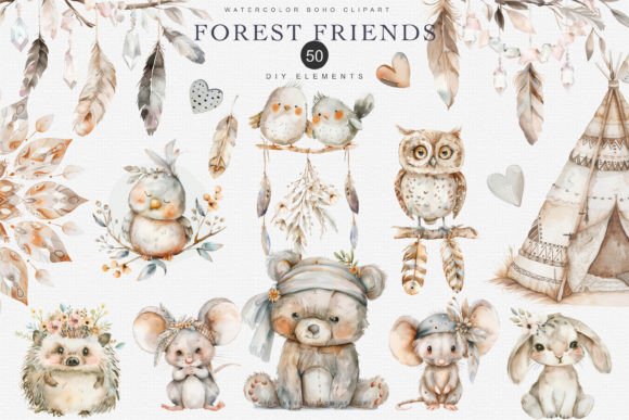 Enchanting Woodland Boho Clipart for Nursery Designs