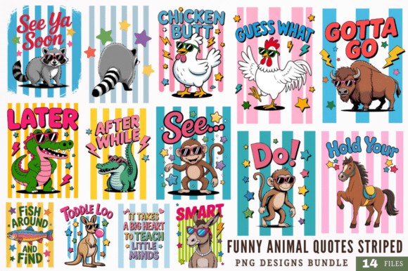 Funny Animal Quotes Striped PNG: Instant Design Charm