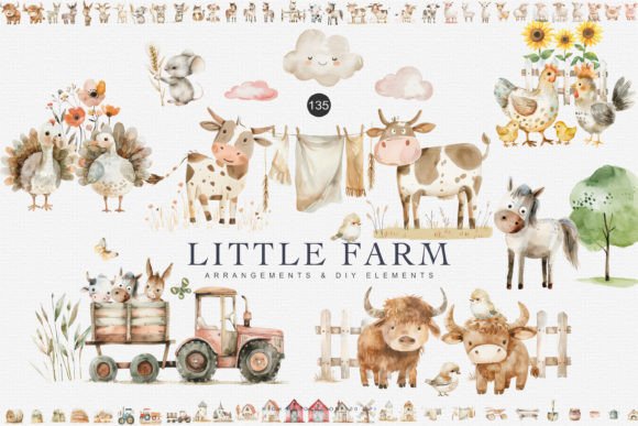 Huge Set Watercolor Farm Animal Clipart: Creative Uses
