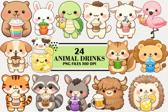 Kawaii Animal Drinks Clipart Bundle: Adorable Assets