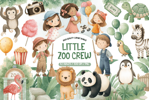 Little Zoo Animal Clipart Set: Whimsical Watercolor Assets