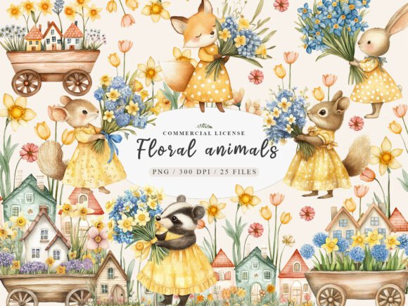 Spring Woodland Animal with Bouquet Png: Creative Uses