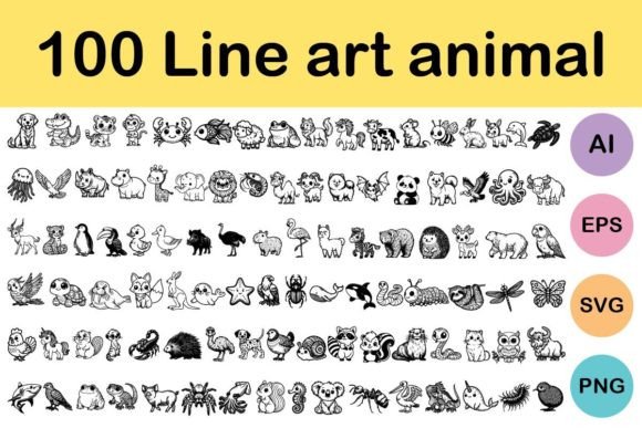 Unleash Creativity with 100 Line Art Animal Illustrations