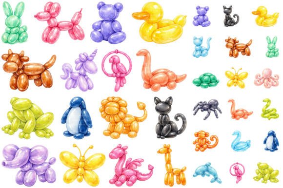 Watercolor Balloon Animal Clipart Bundle: Playful Design Assets