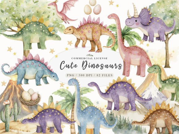 Watercolor Paleontology Dinosaur Animal Clipart