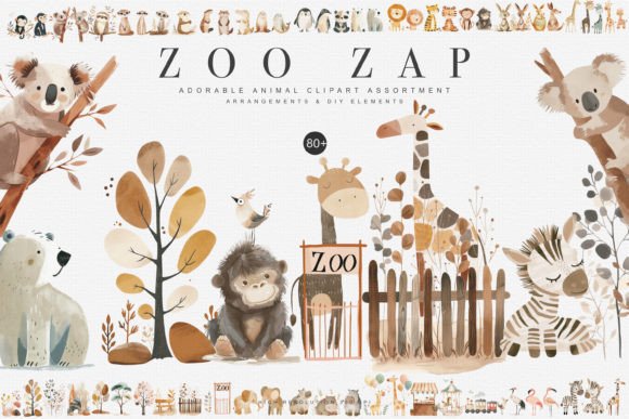 Watercolor Zoo Animal Clipart Collection: Creative Applications