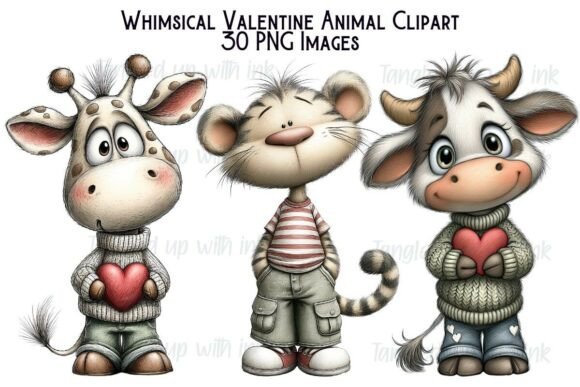 Whimsical Valentine Animal Clipart for Heartfelt Designs